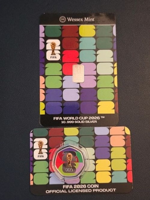 FIFA World Cup 2026, 1g 999 fine silver & Solomon Islands 50c plated coin.