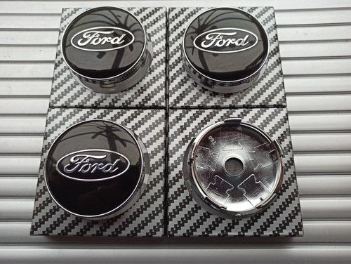 SET OF 4 BLACK FORD 60MM ALLOY WHEEL CENTRE CAPS FOCUS FIESTA KA KUGA