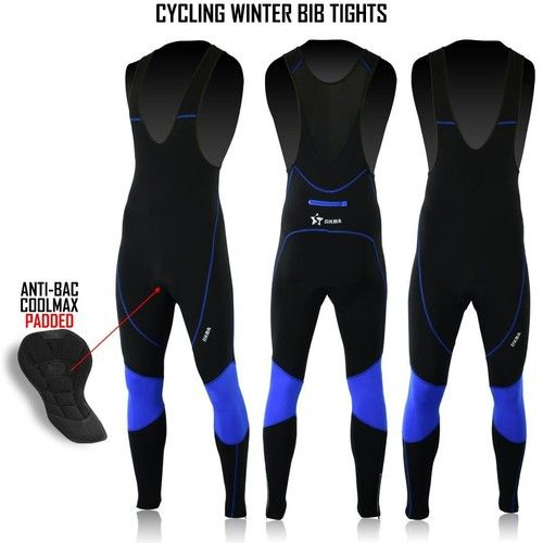 Men Cycling Bib Tight Pants Padded Thermal Winter Bicycle Long Biking Tights