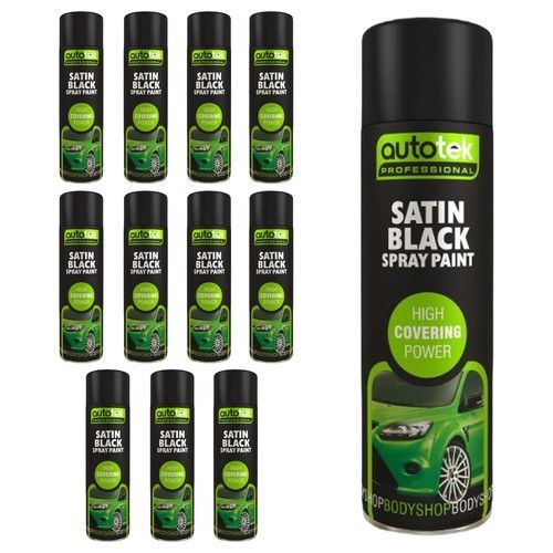 AutoTek Satin Black Multi-Purpose Aerosol Spray Paint 500ml x12