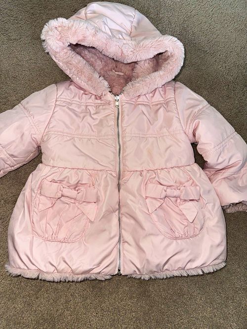 Lapin House Pink Hooded Faux Fur Trim Lined Puffer Jacket Zip 18-24 Months — image 1