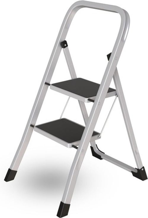 3 / 2 Step Ladder Portable Compact Folding Metal Non Slip Stool Heavy Duty Steel