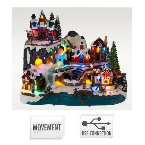 Large LED Animated Christmas Alpine Village Scene, 45cm Moving Train Display — image 5