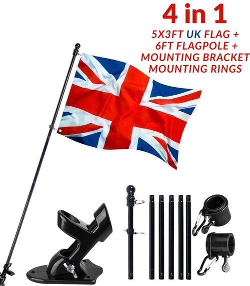 Union Jack Flag with 6FT Pole & Wall Mount Bracket, 5x3ft Large British Flag — image 1