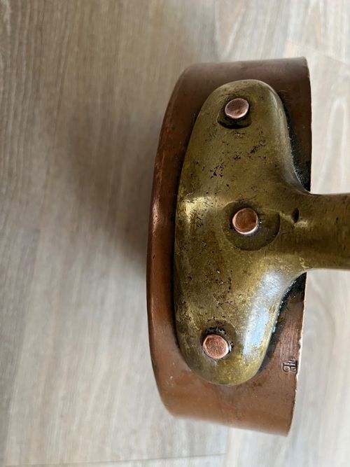 heavy old copper and brass pan ( b etched ) — image 2