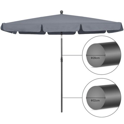 2x1.25m Rectangle Garden Parasol Umbrella Patio Sun Shade Carbonsteel Crank Tilt