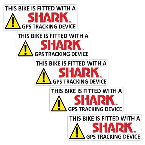 5 x Bike Fitted with a Shark GPS Tracking Device External Stickers Security G51E