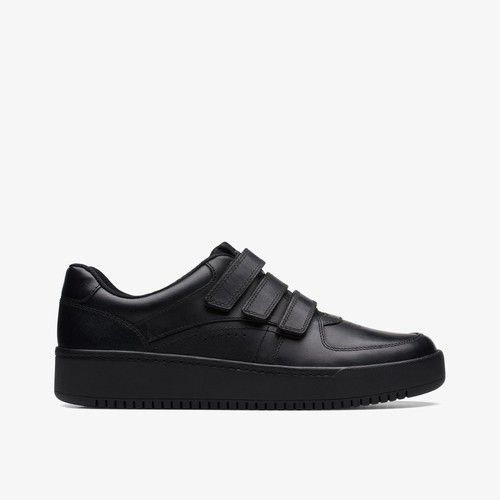 Clarks Boys Tor Cup Youth Black Leather Riptape,School Shoes Leather School