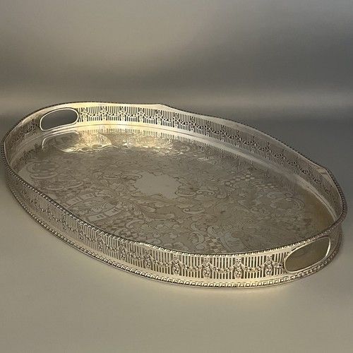 LARGE Vintage Silver Plated Gallery Tray Handles Viners Butler Serving Cocktail