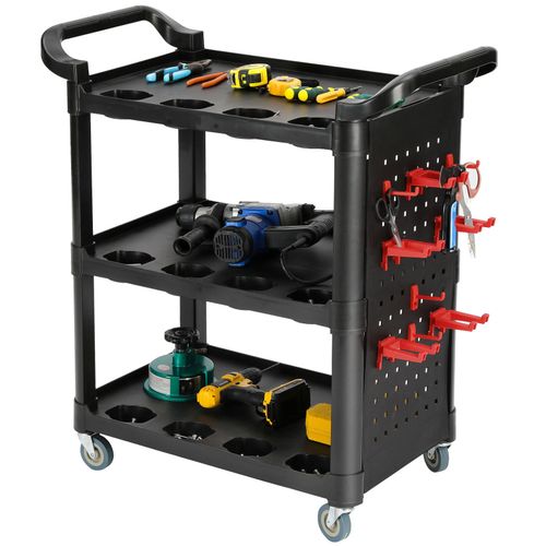 Tool Storage Heavy Duty Garage Trolley Workshop 3 Tier Wheel Cart DIY Black UK — image 2