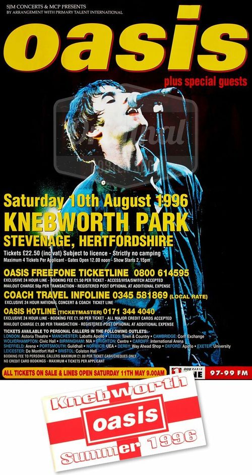 Oasis Poster - Original Knebworth 1996, 60"x40" size, inc Free Sticker — image 1