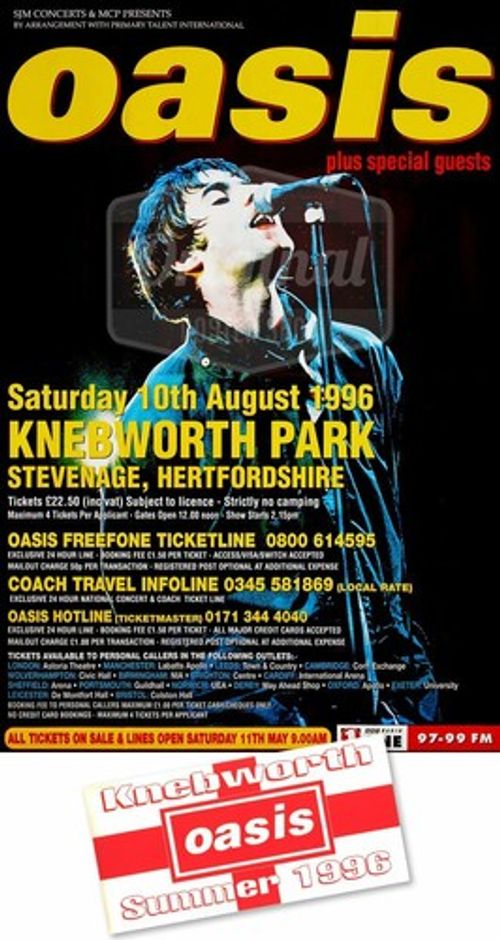 Oasis Poster - Original Knebworth 1996, 60"x40" size, inc Free Sticker