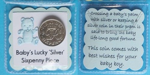 Lucky 'Silver' Sixpence Gift. New Baby*Baby Shower*Christening*Girl*Boy*Neutral