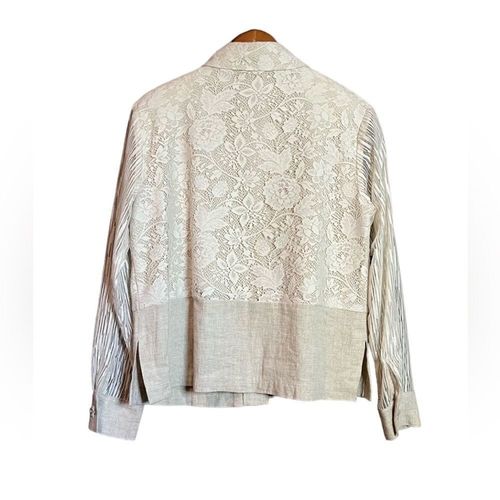 Alexa Em Linen Blend Statement Blazer Lace Trim Floral Buttons Detachable Pads — image 12