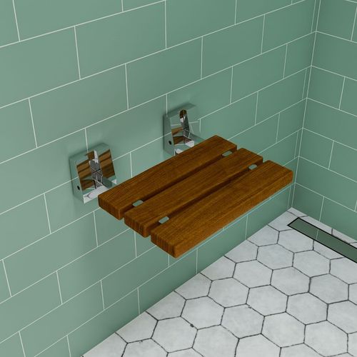 Wall Mounted Teak Shower Seat Folding Solid Wood Bathroom Bench 117kg Max Weight — image 3
