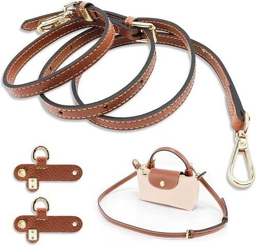 Leather Strap for Longchamp Mini Bag Adjustable Brown Replacement Strap