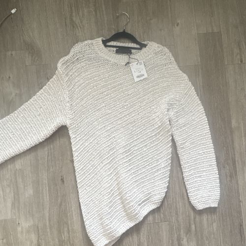 ZARA Women's White Open-Knit Cotton Jumper Round Neck Long Sleeve Pullover L — image 2
