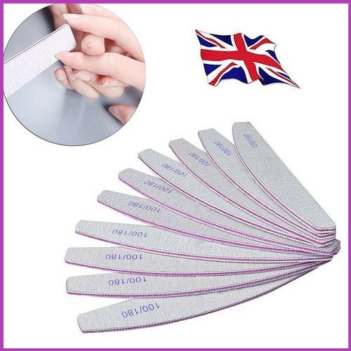 NAIL FILES GRIT 100 180 240 PROFESSIONAL QUALITY HALF MOON CURVED DIAMOND BUFFER