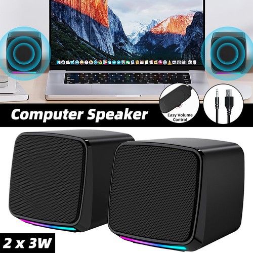 Mini Computer Speaker Subwoofer 3.5mm USB Wired LED Stereo For Laptop PC Desktop