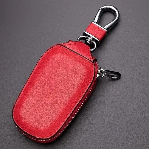 Leather Car Key Fob Cover Wallet Organizer Zipper Key Case Bag for Men Women
