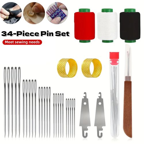 34Pcs Hand Sewing Kit Big Eye Needles Thread Repair Set DIY Craft Sewing Tools — image 3