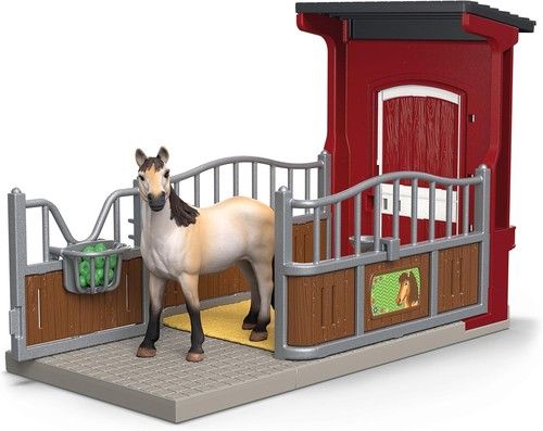 Schleich Farm World - 4pc Horse Stall and Mare Toy Set for Kids. Customizable W