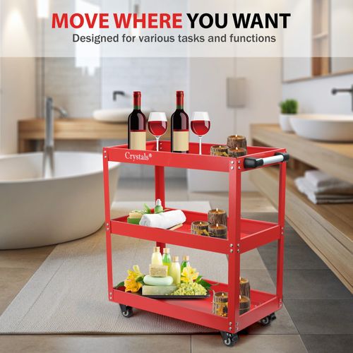 Tool Storage Heavy Duty Garage Trolley Workshop 3 Tier Wheel Cart DIY Red/Black — image 8