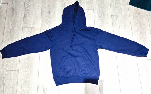 Women's Blue Pullover Hoodie with Hooded Drawstring, Long Sleeve, XS Regular
