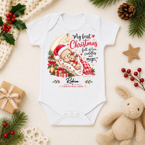 Personalised Baby First Christmas Sleepsuit, My 1st Christmas Babygrow