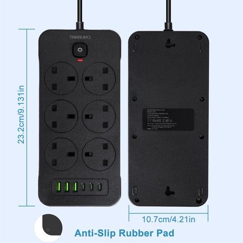 Surge Protected Extension Lead With 6 USB USB C 6Gang Way Power Cable UK Plug