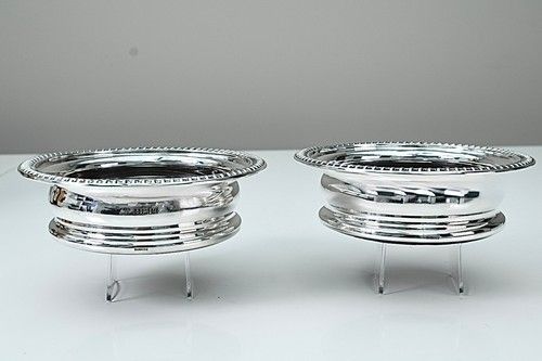 Pair Solid Silver, Champagne/Wine Bottle Coasters By Harrods London :1961 : 475G