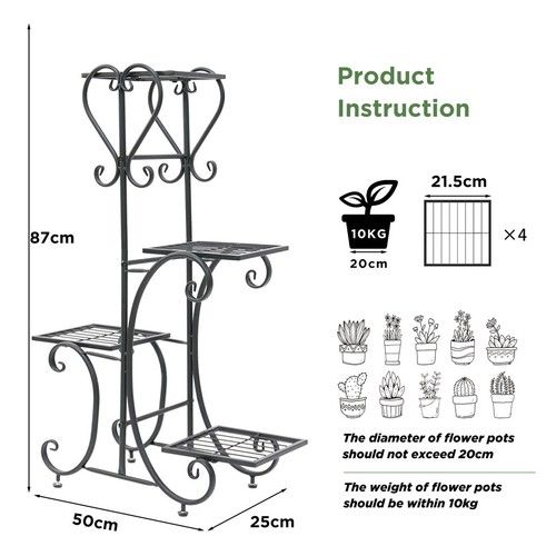 Wisfor 4 Tier Metal Plant Stand Garden Flower Pot Holder Racks Outdoor Indoor