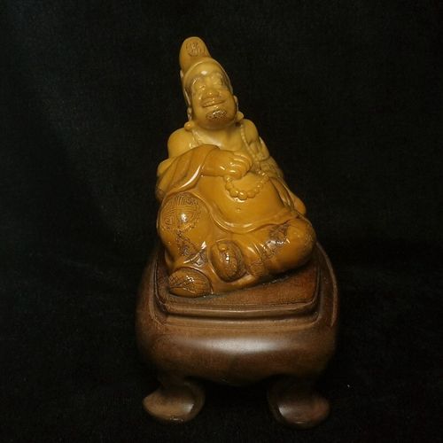 Old 100% Natural China Shoushan Stone Hand Carved Jigong Buddha Statue  L 11 CM — image 4