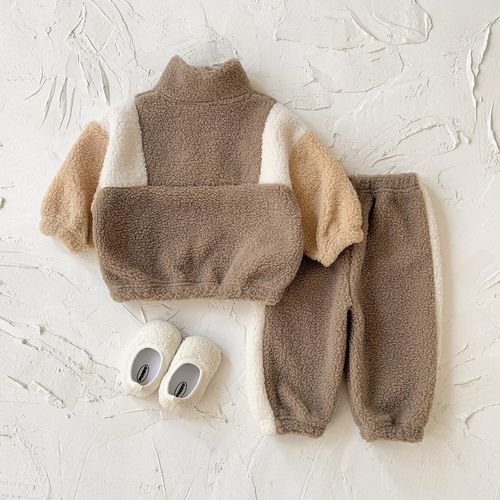 Winter Boys and Girls Color-block Thickened Lamb Velvet Suit Two-piece Outfit — image 13
