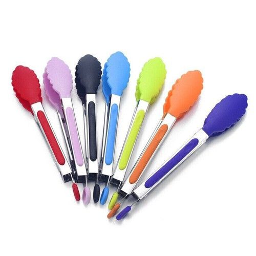 Premium Silicone Kitchen Tongs Heat Resistant Cooking BBQ Stainless Steel Handle