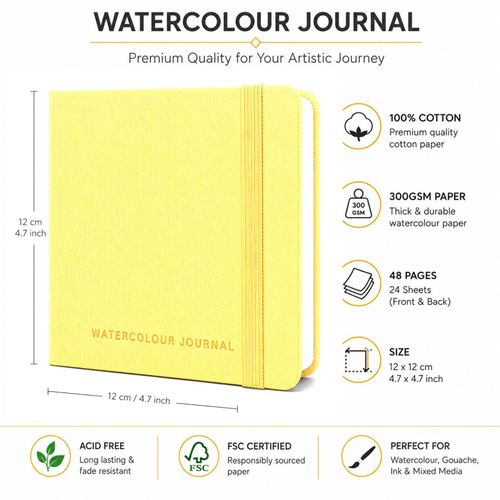 Watercolour Pad Hot Pressed 300gsm 100% Cotton 24 Sheets Fabric Cover-12 X 12 CM — image 2