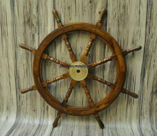 36 Inch Wooden Ship Steering Wheel Pirate Décor Wooden Brass Finishing Wall Boat