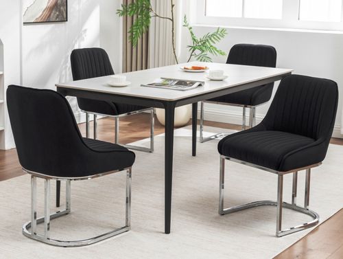 2 4 6  Velvet Dining Chairs Bright Chrome base legs Beige Grey or Black  Velvet — image 2