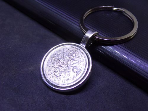 1956 Birthday Gift Lucky Sixpence Coin Keyring With Gift Bag — image 1