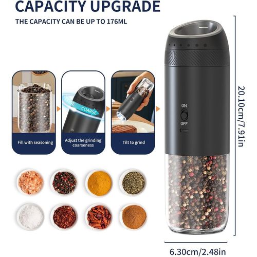 2Pack Gravity Electric Salt & Pepper Grinder Adjustable Pepper Coarseness w/ USB — image 2