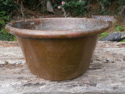 LG VINTAGE HEAVY CIRCULAR BEATEN COPPER KITCHEN WASH BOWL JARDINIERE PLANTER — image 2