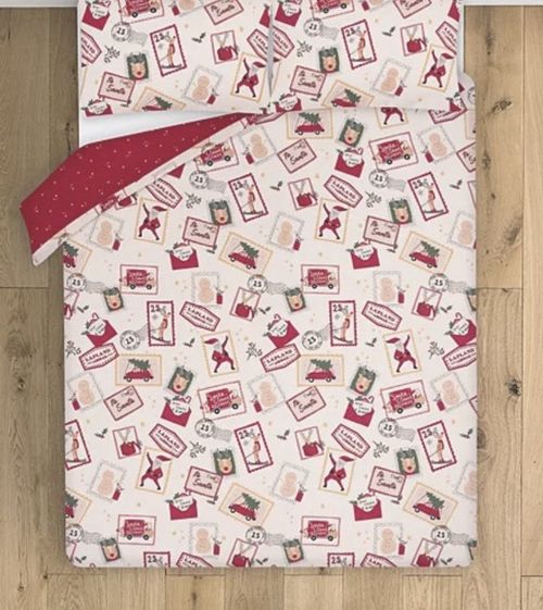 Santa Claus Postcard Print Christmas Bedding Set Double Red & White Bedroom — image 2