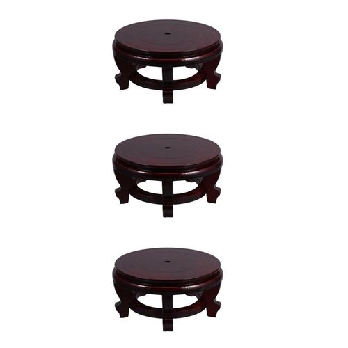 3Pcs Wooden Stool Plant Stand Set Rustic Light Brown Small Wood Display — image 1