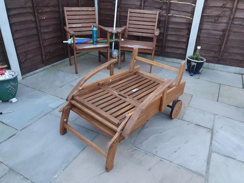 Wooden Sun Lounger Chaise 4 Level Reclining Sunbed Folding Garden Chair W Wheels — image 6