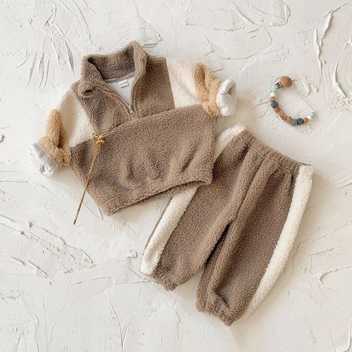 Winter Boys and Girls Color-block Thickened Lamb Velvet Suit Two-piece Outfit — image 8