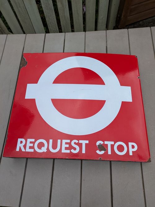 London Transport Bus Stop request "BOAT"Enamel sign.Double sided Burnham London. — image 10