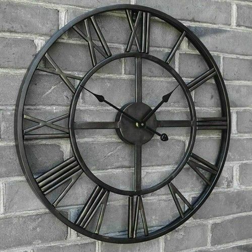 Large Outdoor Garden Wall Clock Big Roman Numerals Giant Open Face Metal 40CM