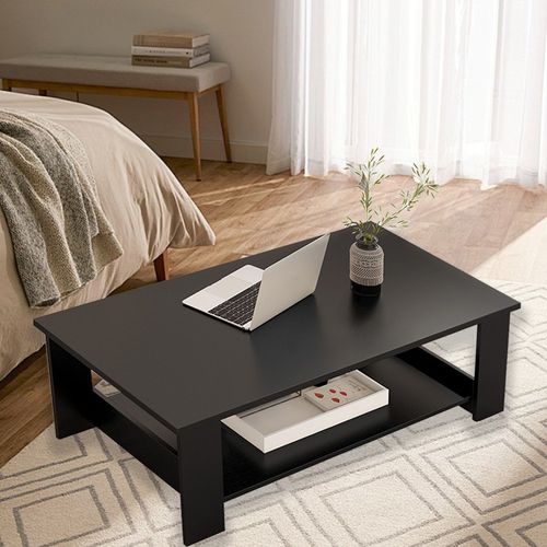 Modern Coffee Table Living Room Tea Side End Desk With Lower Storage Shelf Black — image 6