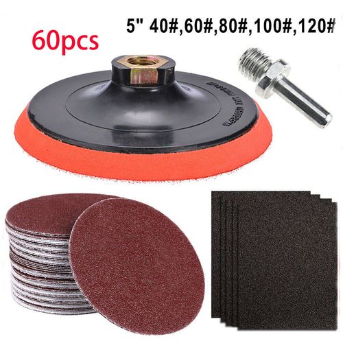 60Pcs Sanding Disc Kit Hook & Loop 125mm Attachment Drill Grinder Backing Pad GB — image 2