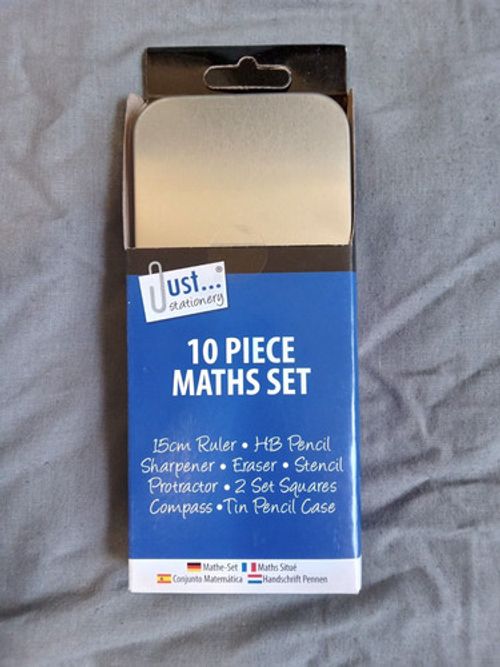 10 Piece Maths Set Stencil Pencil Compass Ruler Square Geometry Protractor Tin